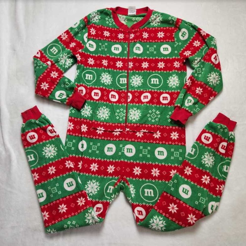 Unisex S/M M&Ms world Christmas fleece one piece pajamas union suit
